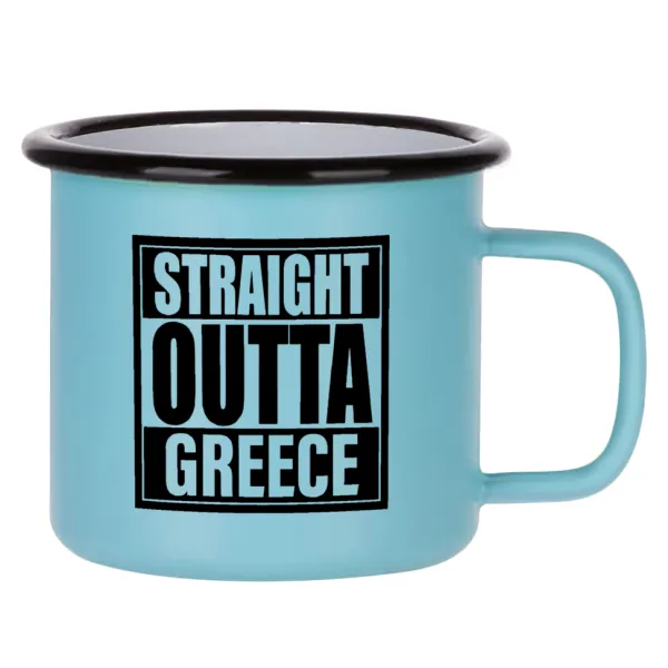 Straight Outta greece — Κούπα Μεταλλική εμαγιέ ΜΑΤ σιέλ 360ml