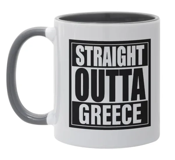 Straight Outta greece — Κούπα χρωματιστή γκρι, κεραμική, 330ml