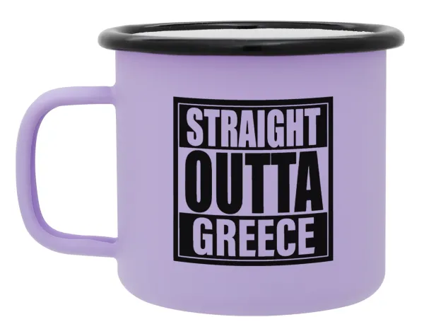Straight Outta greece — Metal enamel mug, matte light pastel purple, 360ml
