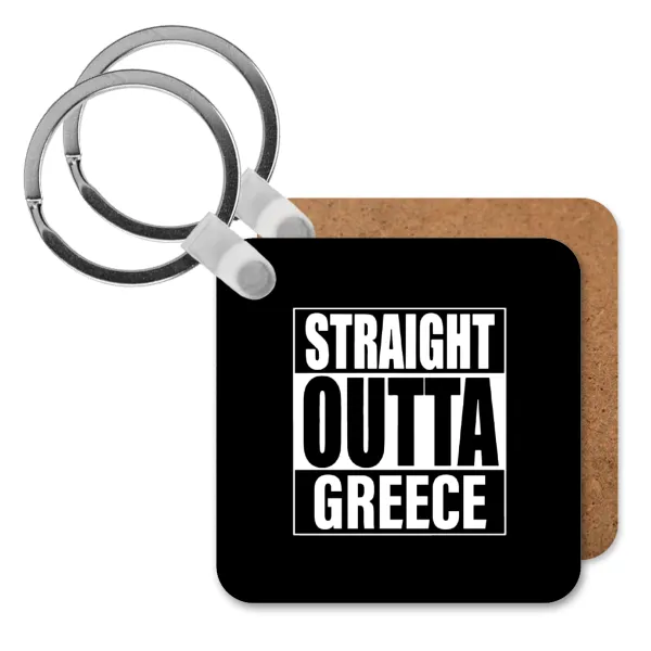Straight Outta greece — Square wooden MDF keychain