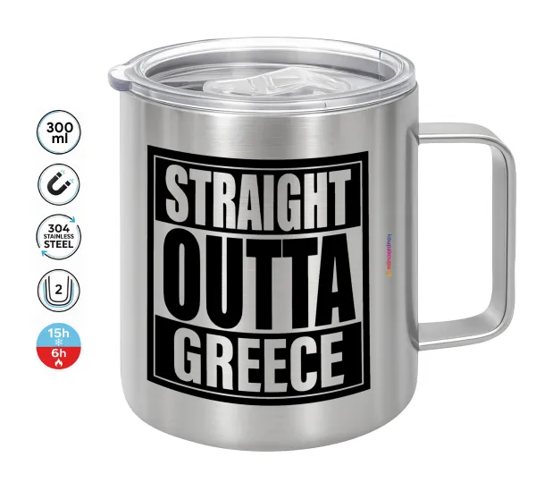 Straight Outta greece — Double-walled stainless steel mug 300ml with temperature-retaining lid
