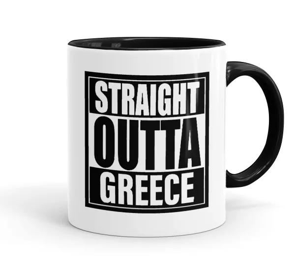 Straight Outta greece — Mug colored black, ceramic, 330ml