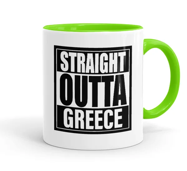 Straight Outta greece — Mug colored light green, ceramic, 330ml