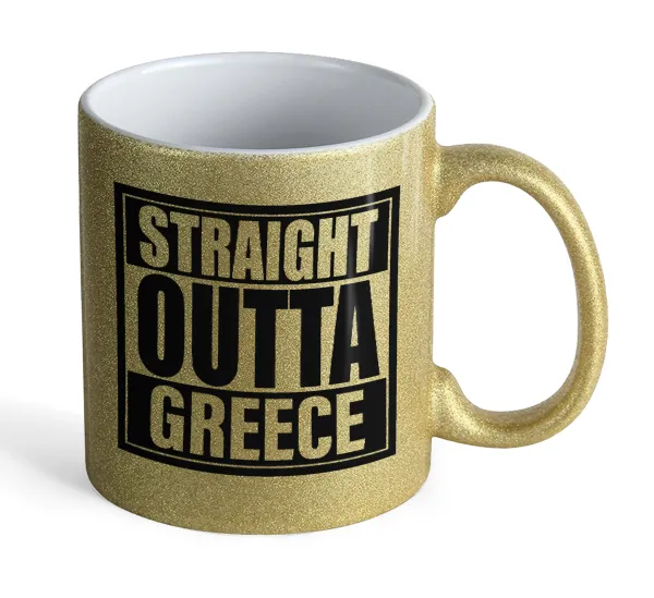 Straight Outta greece — Gold glitter mug that sparkles, ceramic, 330ml