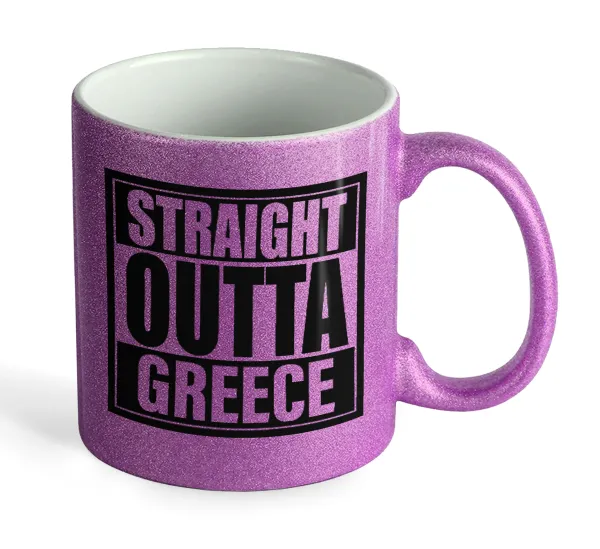 Straight Outta greece — Κούπα Μωβ Glitter που γυαλίζει, κεραμική, 330ml