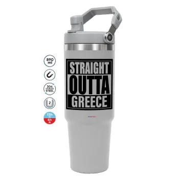 Straight Outta greece, ΓΚΡΙ χρώματος Θερμός Ανοξείδωτο 890ml (30oz) με χερούλι