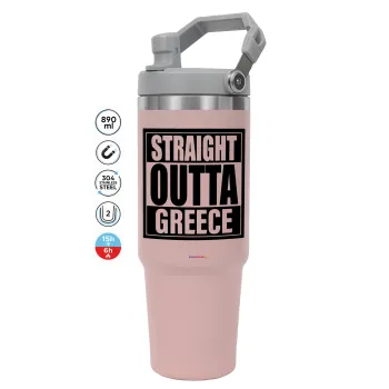 Straight Outta greece, ΡΟΖ χρώματος Θερμός Ανοξείδωτο 890ml (30oz) με χερούλι