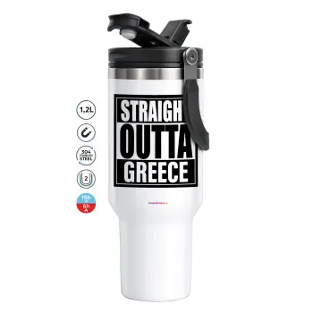 Straight Outta greece, Mega Tumbler με καπάκι, διπλού τοιχώματος (θερμό) 1,2L