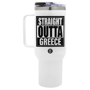 Straight Outta greece, Mega Tumbler με καπάκι, διπλού τοιχώματος (θερμό) 1,2L