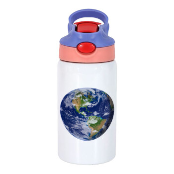 Planet Earth, Παιδικό παγούρι θερμό, ανοξείδωτο, με καλαμάκι ασφαλείας, ροζ/μωβ (350ml)