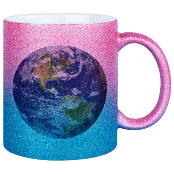 Planet Earth, Κούπα Χρυσή/Μπλε Glitter, κεραμική, 330ml