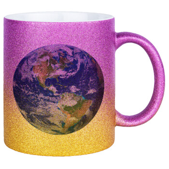Planet Earth, Κούπα Χρυσή/Ροζ Glitter, κεραμική, 330ml