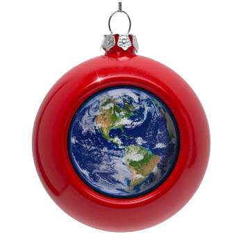 Planet Earth, Red Christmas tree ornament bauble 8cm