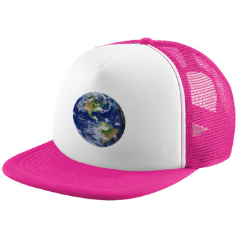 Planet Earth, Καπέλο Ενηλίκων Soft Trucker με Δίχτυ Pink/White (POLYESTER, ΕΝΗΛΙΚΩΝ, UNISEX, ONE SIZE)