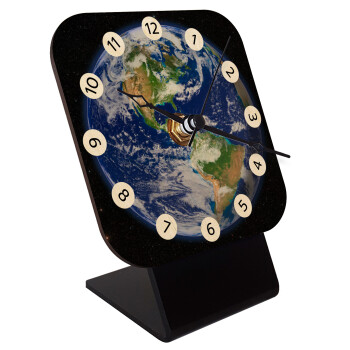 Planet Earth, Quartz Table clock in natural wood (10cm)