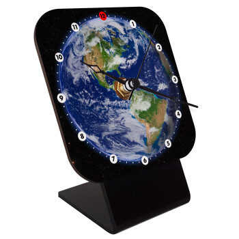 Planet Earth, Quartz Wooden table clock with hands (10cm)