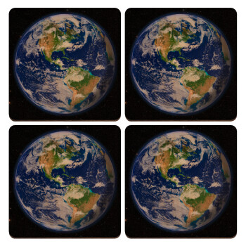 Planet Earth, ΣΕΤ x4 Σουβέρ ξύλινα τετράγωνα plywood (9cm)