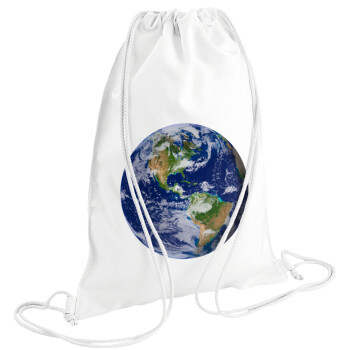 Planet Earth, Τσάντα πλάτης πουγκί GYMBAG λευκή (28x40cm)