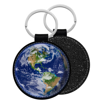 Planet Earth, Μπρελόκ Δερματίνη, στρογγυλό ΜΑΥΡΟ (5cm)