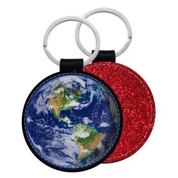 Planet Earth, Μπρελόκ Δερματίνη, στρογγυλό ΚΟΚΚΙΝΟ (5cm)