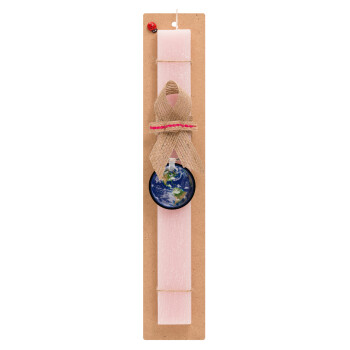 Planet Earth, Πασχαλινό Σετ, ξύλινο μπρελόκ & πασχαλινή λαμπάδα αρωματική πλακέ (30cm) (ΡΟΖ)