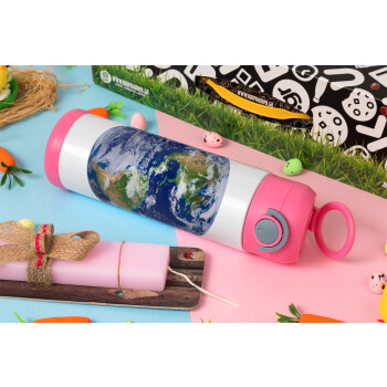 Planet Earth, Easter candle, Childrens hot water bottle, stainless steel, with safety straw, PINK (500ml)