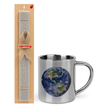 Planet Earth, Πασχαλινό Σετ, μεταλλική κούπα θερμό (300ml) & πασχαλινή λαμπάδα αρωματική πλακέ (30cm) (ΓΚΡΙ)