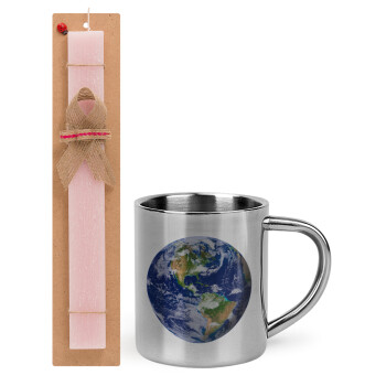 Planet Earth, Easter Set, metallic thermal cup (300ml) & aromatic flat Easter candle (30cm) (PINK)
