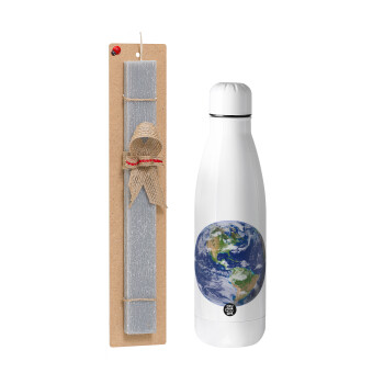 Planet Earth, Easter Set, metallic stainless thermos bottle (500ml) & scented flat Easter candle (30cm) (GRAY)