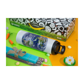 Planet Earth, Easter candle,Travel Tumbler 2 Lids, with metal straw & cleaning brush & aromatic flat candle (30cm) (BLUE)