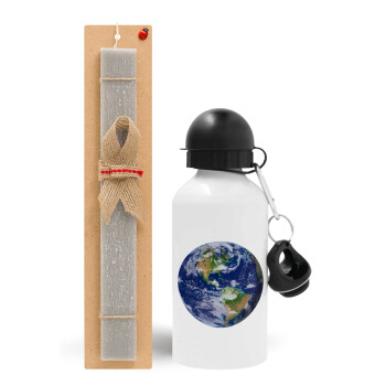 Planet Earth, Easter Set, metallic aluminum water bottle (500ml) & aromatic flat Easter candle (30cm) (GRAY)