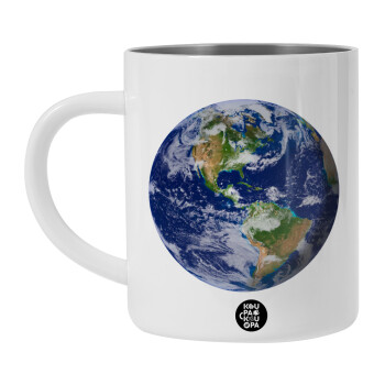 Planet Earth, Λευκή Ανοξείδωτη Μεταλλική Κούπα 450ml - Διπλού Τοιχώματος 