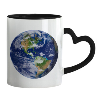 Planet Earth, Mug heart black handle, ceramic, 330ml