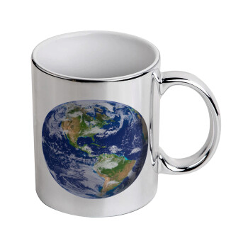 Planet Earth, Mug ceramic, silver mirror, 330ml