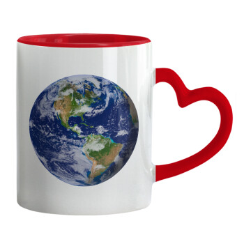 Planet Earth, Mug heart red handle, ceramic, 330ml