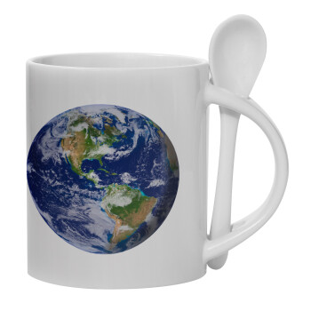 Planet Earth, Ceramic coffee mug with Spoon, 330ml (1pcs)