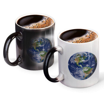 Planet Earth, Color changing magic Mug, ceramic, 330ml when adding hot liquid inside, the black colour desappears (1 pcs)
