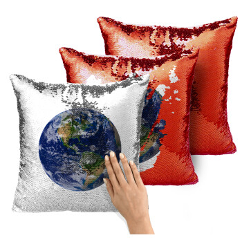 Planet Earth, Μαξιλάρι καναπέ Μαγικό Κόκκινο με πούλιες 40x40cm περιέχεται το γέμισμα