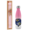 Easter Set, Metallic pink/white (Stainless steel) thermos, double-walled, 500ml & aromatic flat Easter candle (30cm) (PINK)