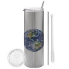 Tumbler stainless steel Silver 600ml, with metal straw & cleaning brush