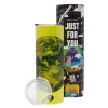Neon Yellow Travel Tumbler, with metal straw (Stainless steel 304 Food grade, BPA free, 600ml)