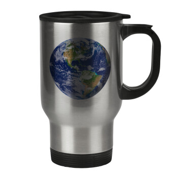 Planet Earth, Stainless steel travel mug with lid, double wall 450ml