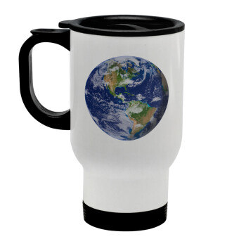 Planet Earth, Κούπα ταξιδιού ανοξείδωτη με καπάκι, διπλού τοιχώματος (θερμό) λευκή 450ml