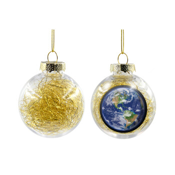 Planet Earth, Χριστουγεννιάτικη μπάλα δένδρου διάφανη με χρυσό γέμισμα 8cm