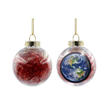 Planet Earth, Χριστουγεννιάτικη μπάλα δένδρου διάφανη με κόκκινο γέμισμα 8cm