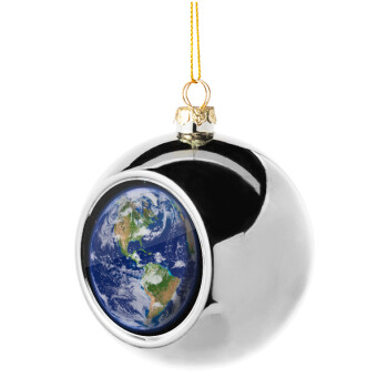Planet Earth, Silver 8cm Christmas tree ball ornament