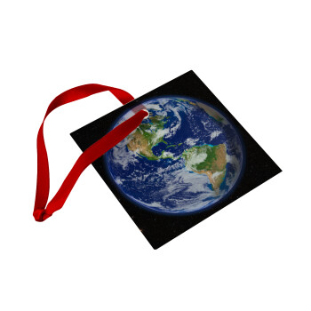 Planet Earth, Χριστουγεννιάτικο στολίδι γυάλινο τετράγωνο 9x9cm