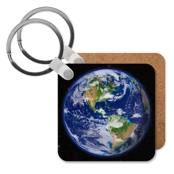 Planet Earth — Square wooden MDF keychain