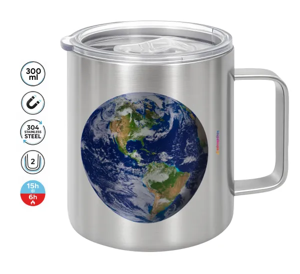 Planet Earth — Double-walled stainless steel mug 300ml with temperature-retaining lid