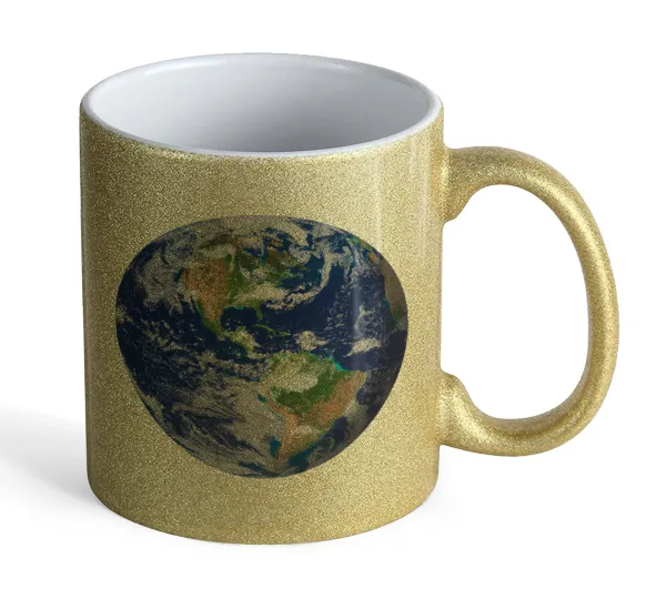 Planet Earth — Gold glitter mug that sparkles, ceramic, 330ml